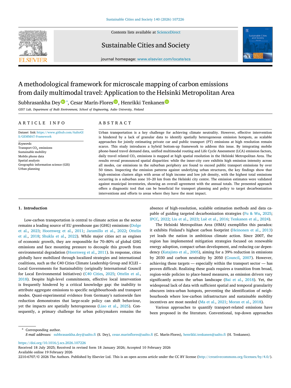 First page of the article A Methodological Framework for Microscale Mapping of Carbon Emissions