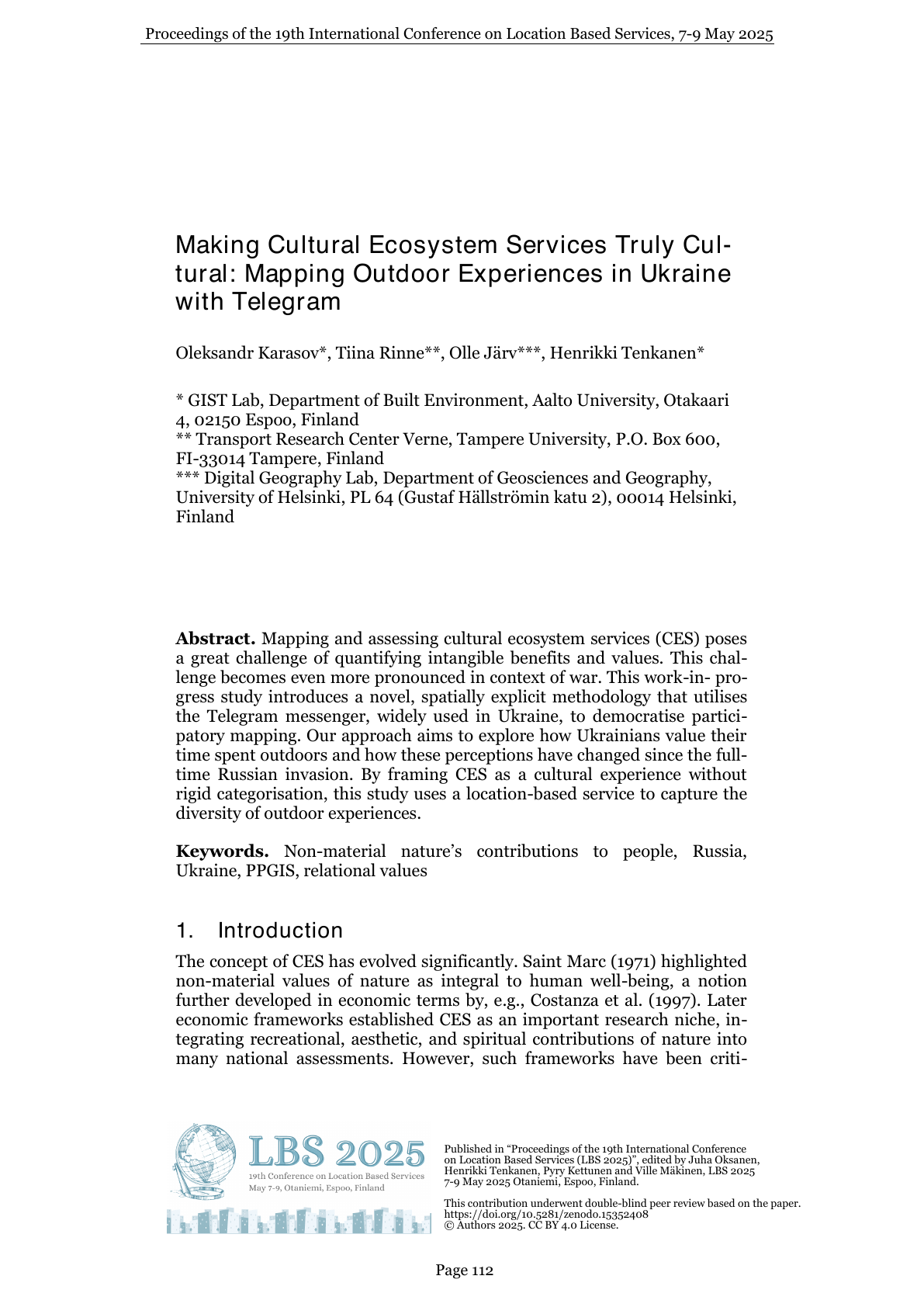 First page of the article Making Cultural Ecosystem Services Truly Cultural