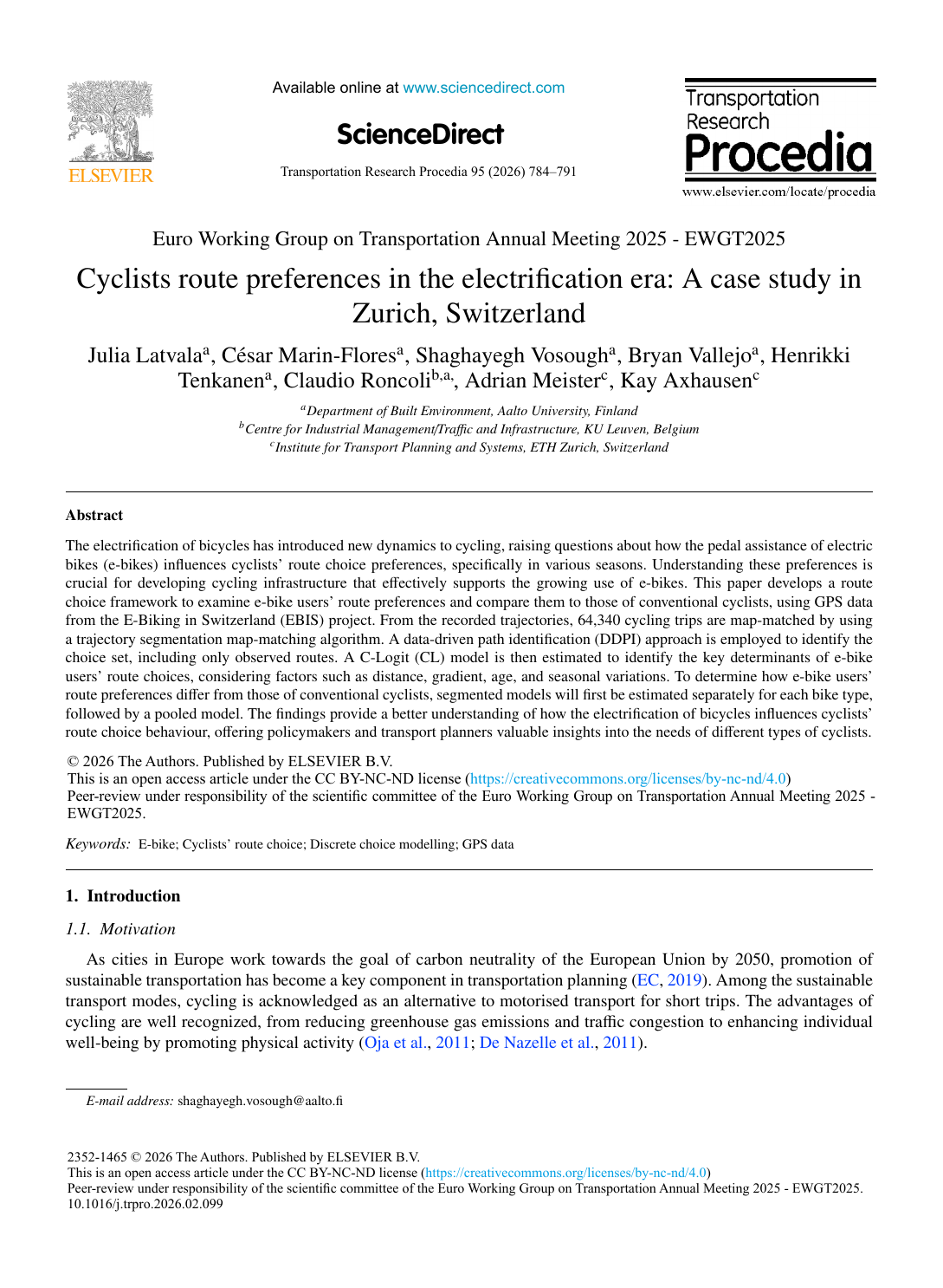 First page of the article Cyclists route preferences in the electrification era