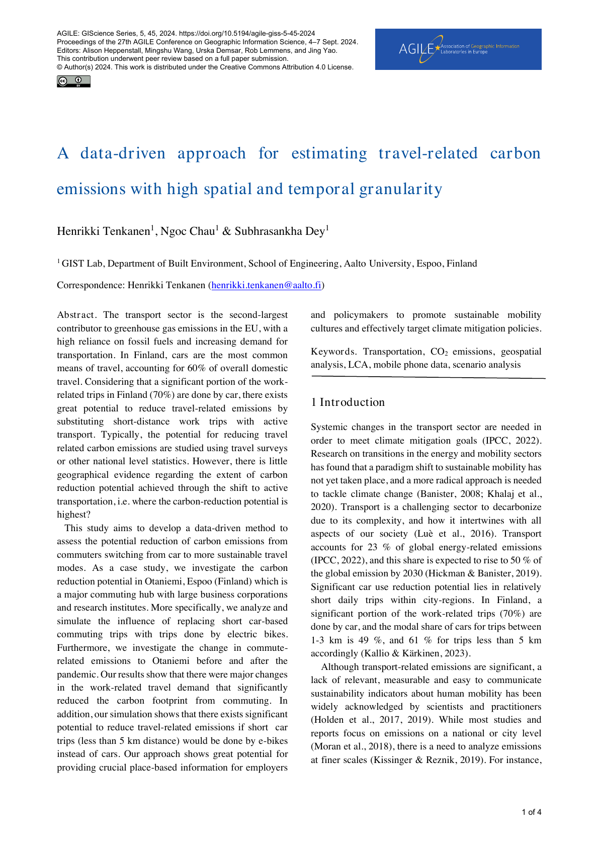 First page of the article A data-driven approach for estimating travel-related carbon emissions
