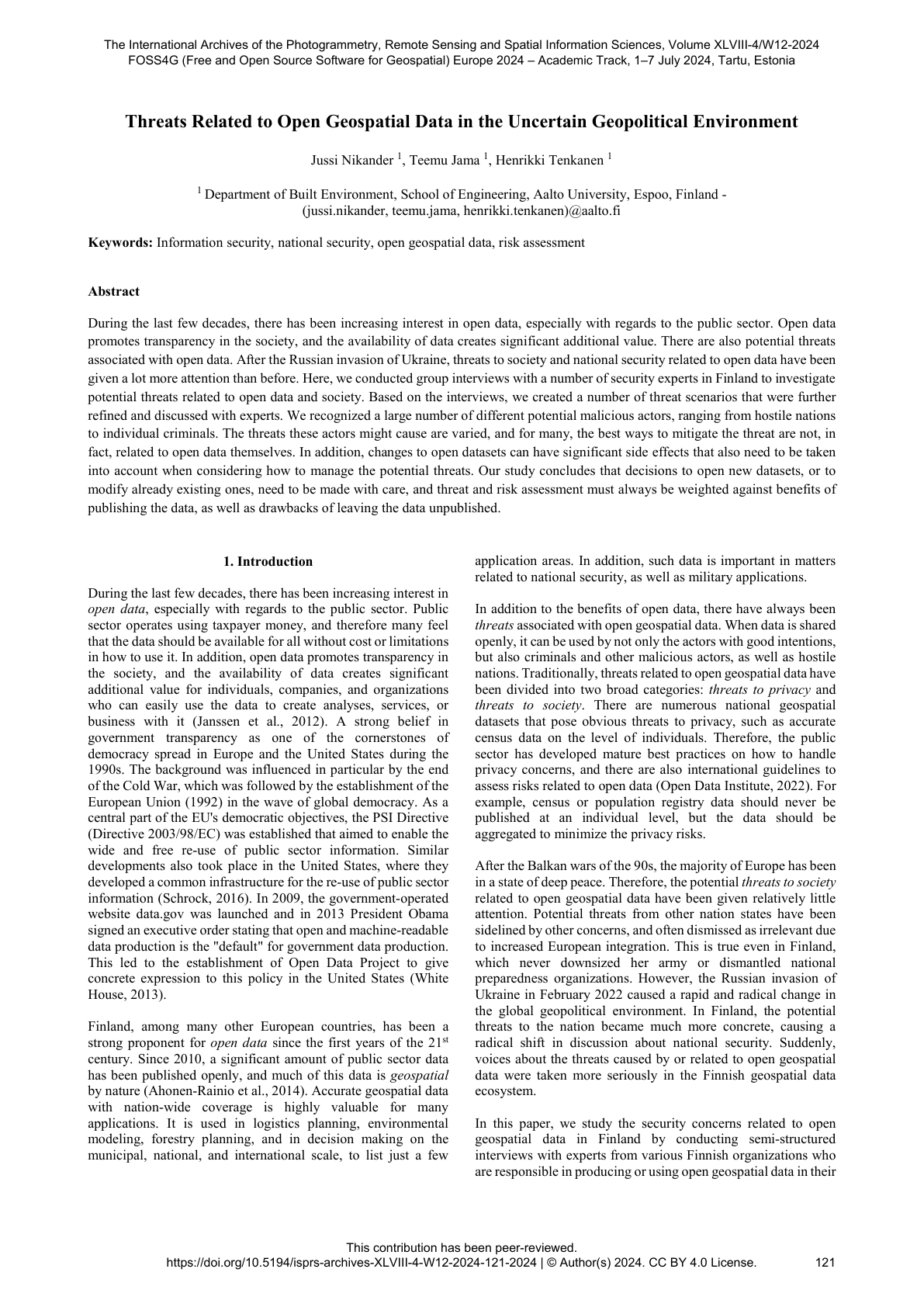 First page of the article Threats related to open geospatial data