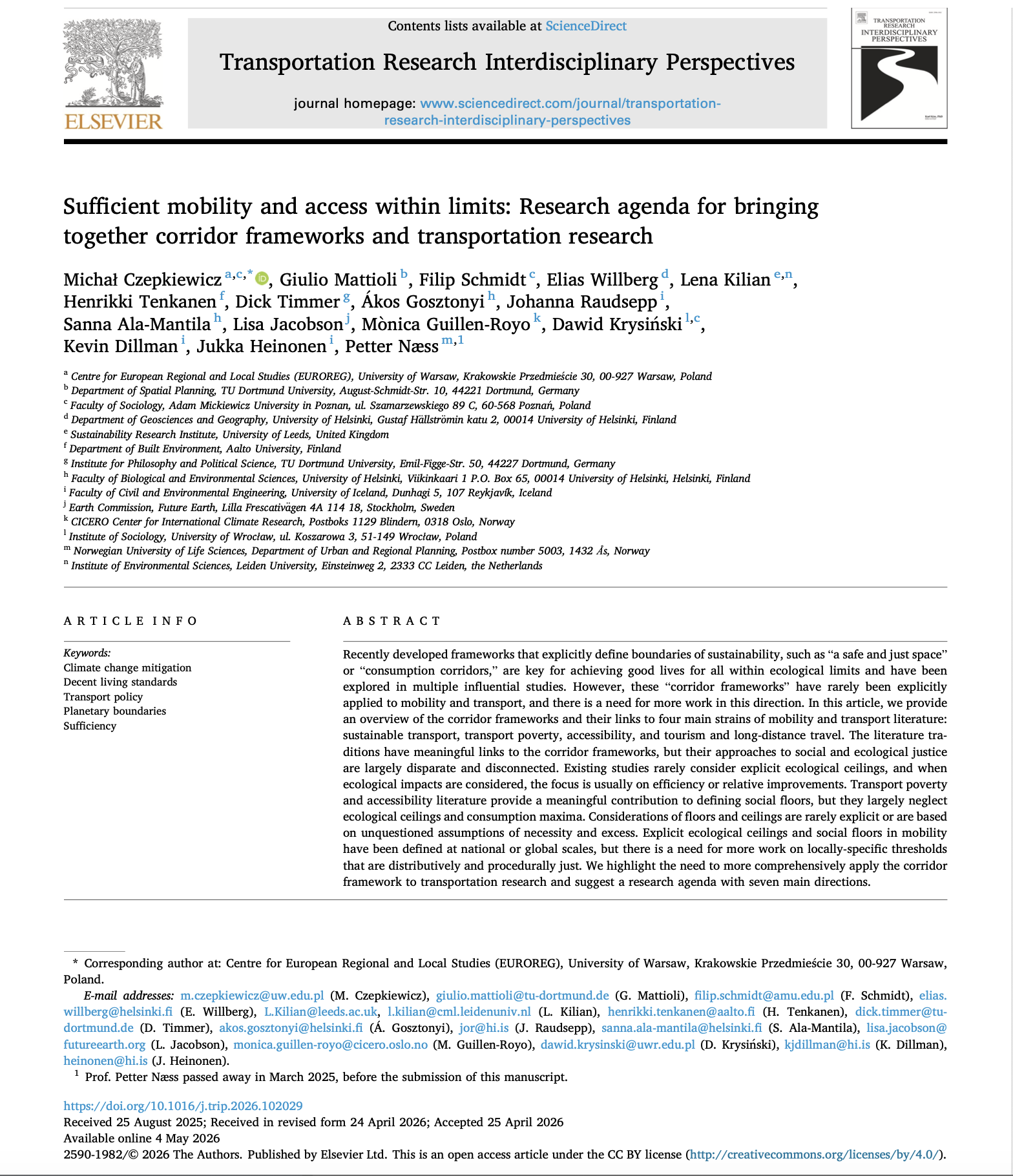 First page of the article Sufficient Mobility and Access Within Limits